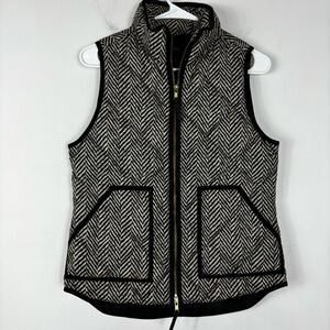 J. Crew Down Puffer Vest Womens XS Black Pattern Full Zip Preppy Equestrian